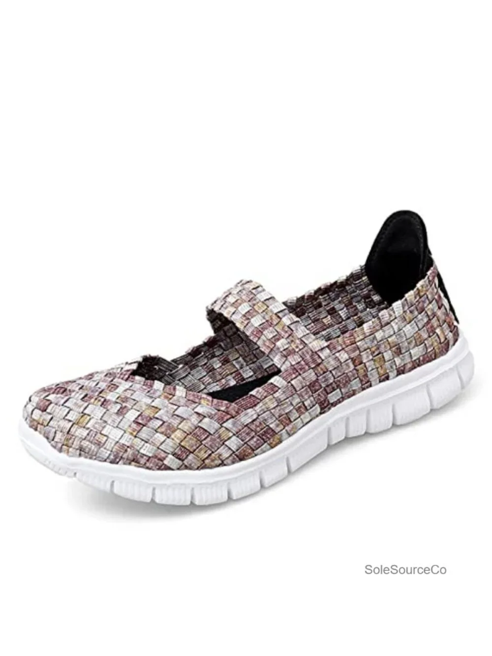 Mary Jane Sneaker Flats Woven Elastic Wedge Walking Shoes